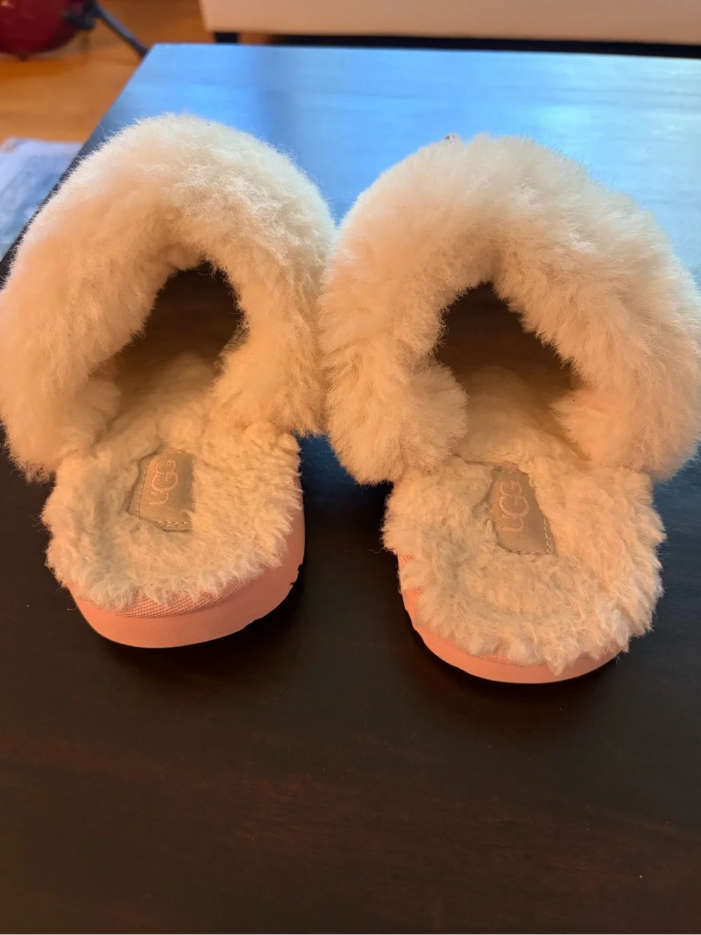 UGG Kids Fluff Glitter Slippers - Light Pink and Cream
